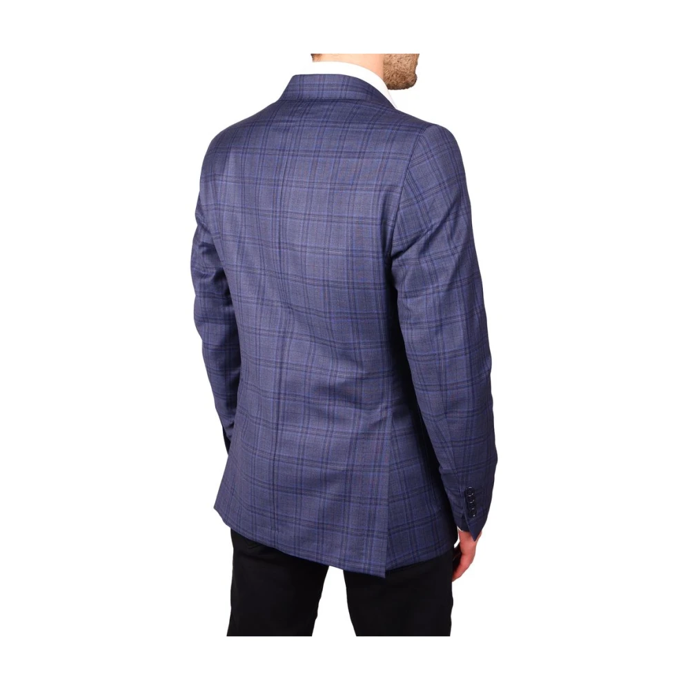 Made in Italia Blauwe Wollen Blazer met Ruitpatroon Blue Heren