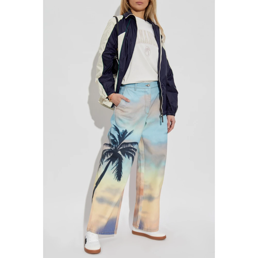 Palm Angels Lichtgewicht jas met bedrukt logo Blue Dames