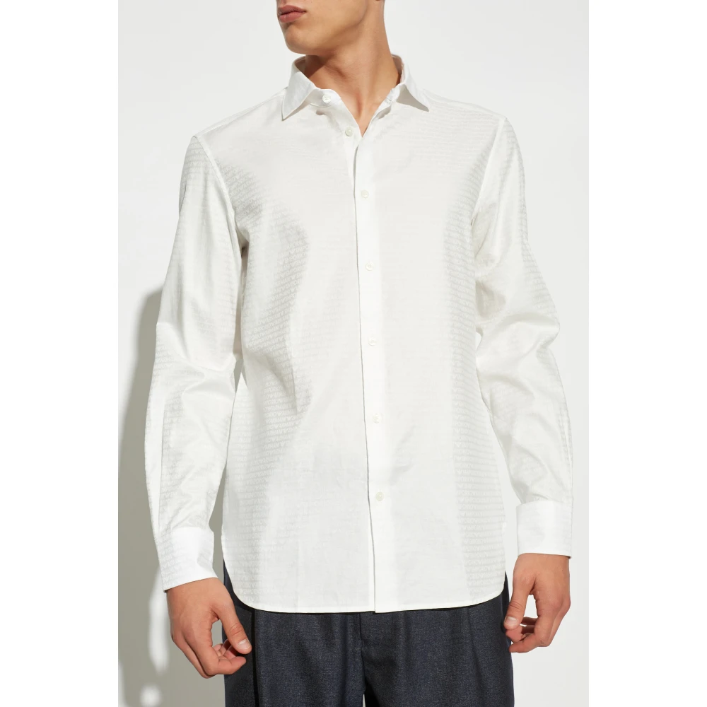 Emporio Armani Katoenen shirt met monogram White Heren