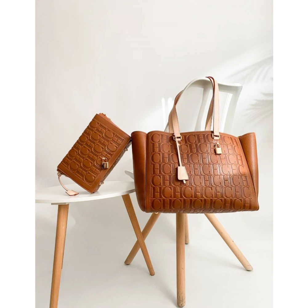 Carolina Herrera Vergrendelde hele dag Cognac Handtas Brown Dames