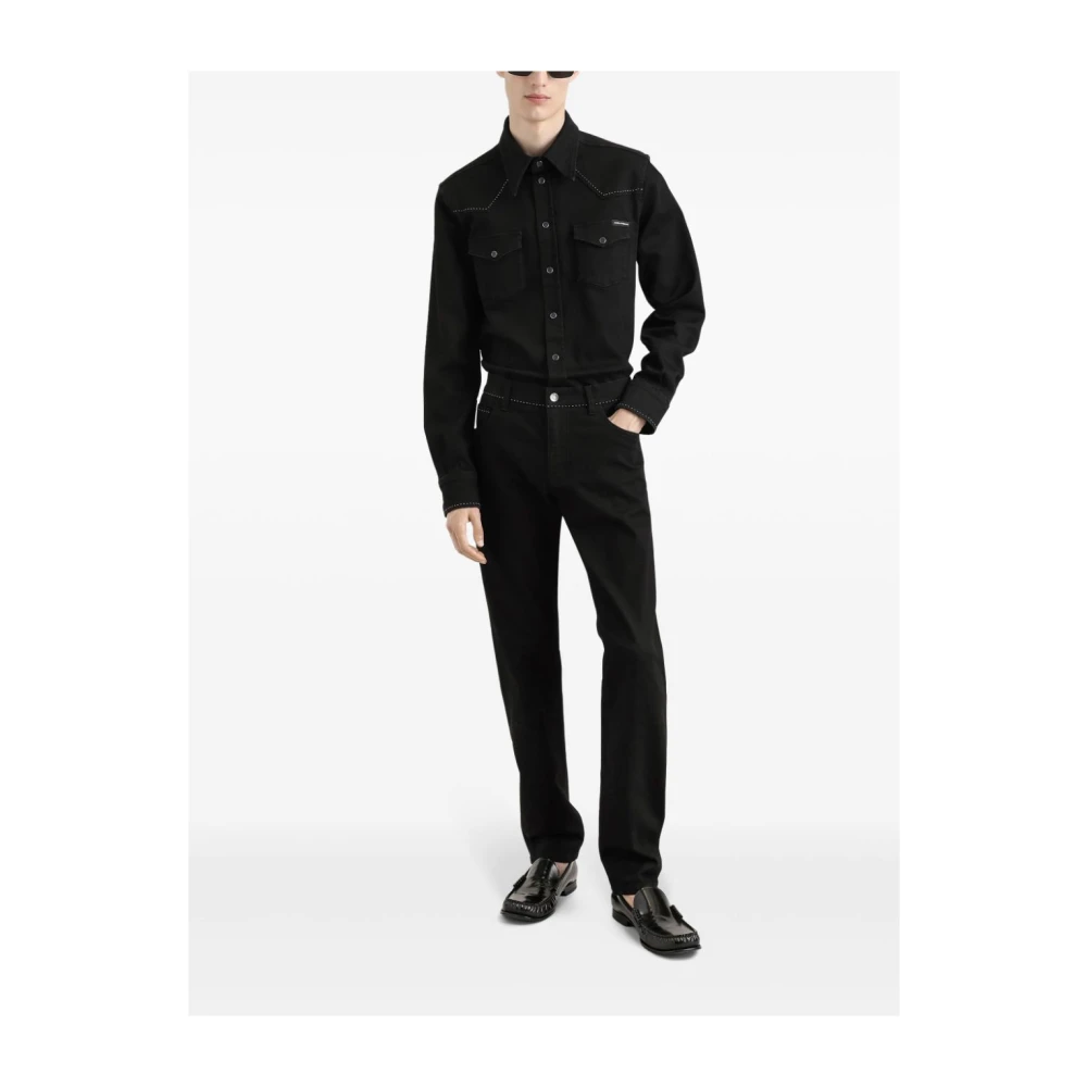 Dolce & Gabbana Zwarte broek met logoplaquette Black Heren