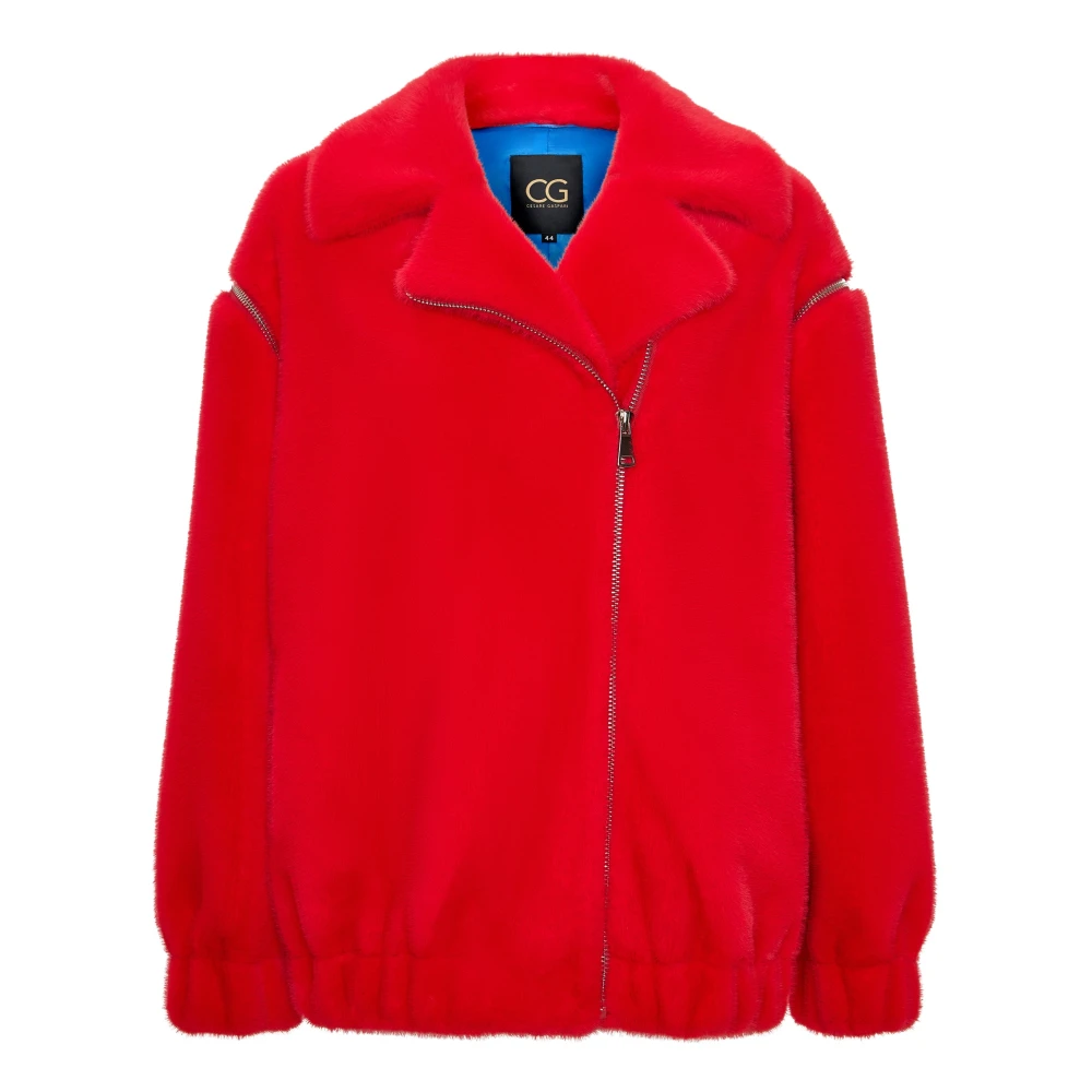 Cesare Gaspari Femme Rouge Vestes, Taille: 38 Fr Manteau Court En Fausse Fourrure Marilyn