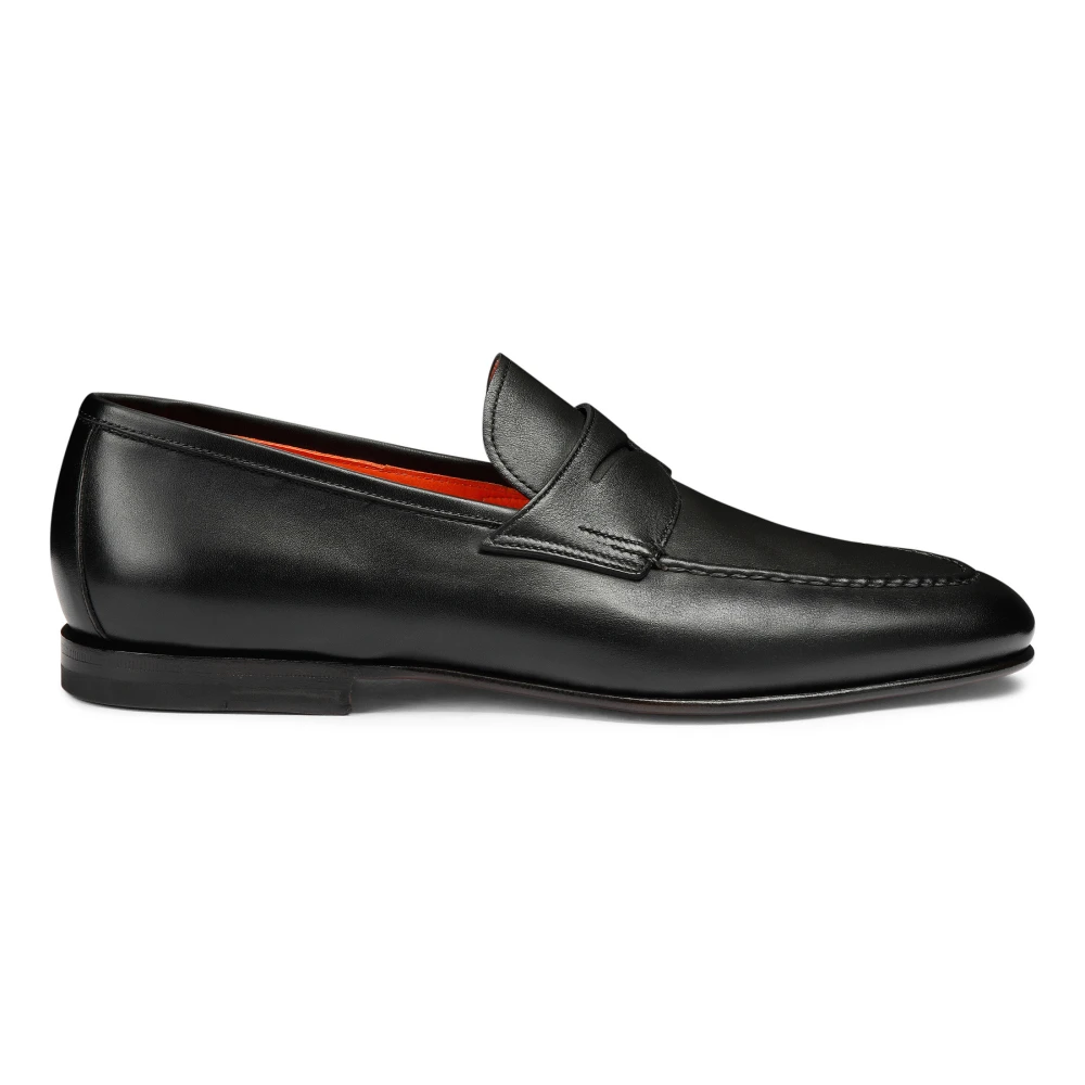 Santoni Black Loafers, Male, 11 Uk, Polished Leather Penny Loafer