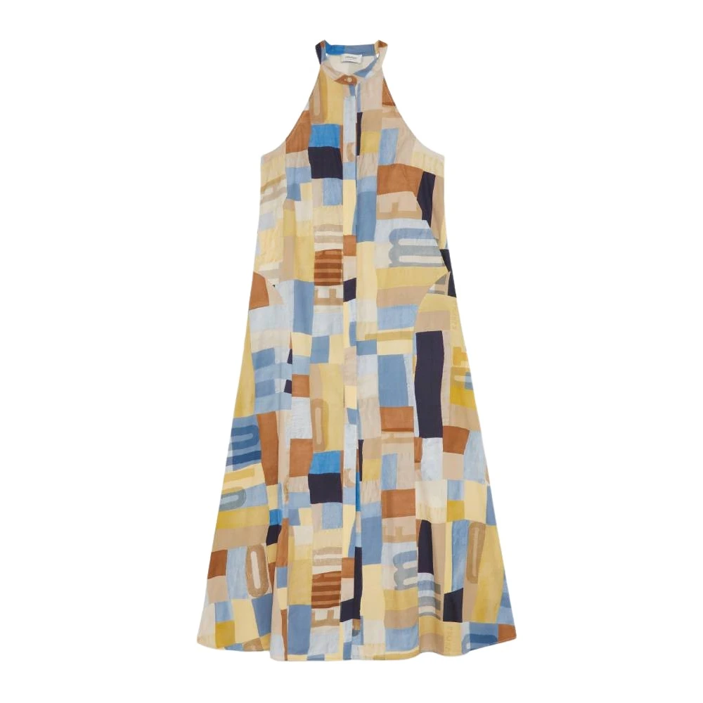 Ottod'Ame Gedessineerde Mouwloze Maxi Jurk met Split Multicolor Dames
