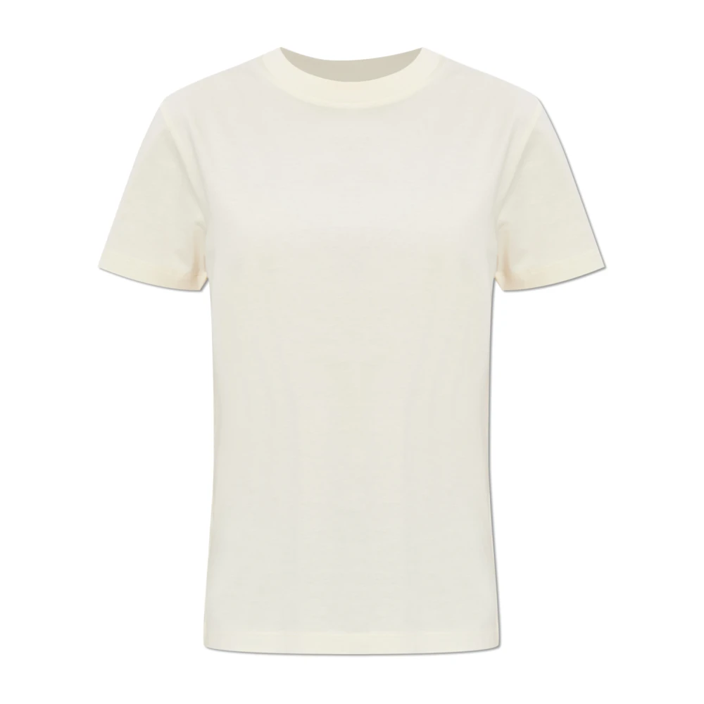 Moncler Beige T-Shirts, Female, Xs, Embroidered Logo Cotton T-Shirt