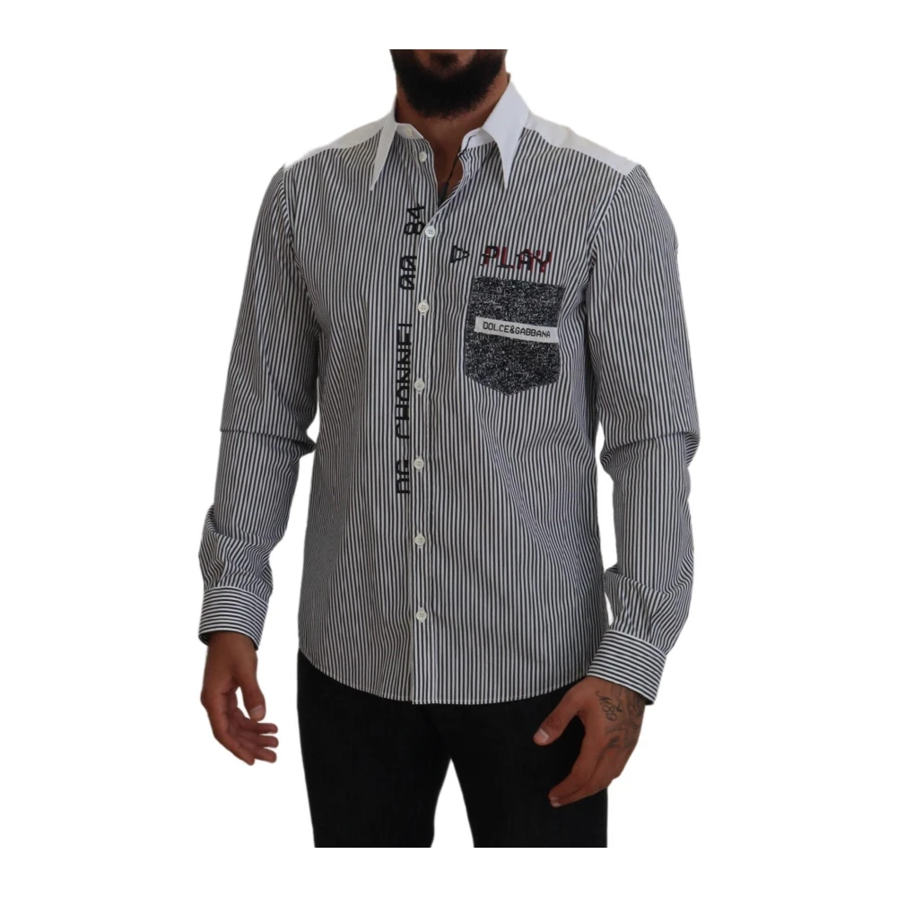 Dolce & Gabbana Gestreept Casual Katoenen Overhemd Black Heren