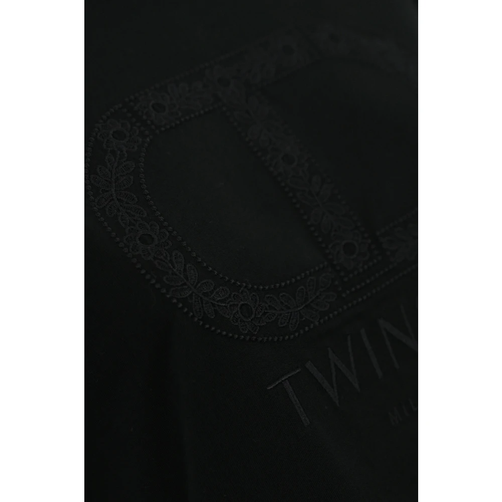 Twinset Zwart Katoenen T-shirt Polo Geborduurd Logo Black Dames