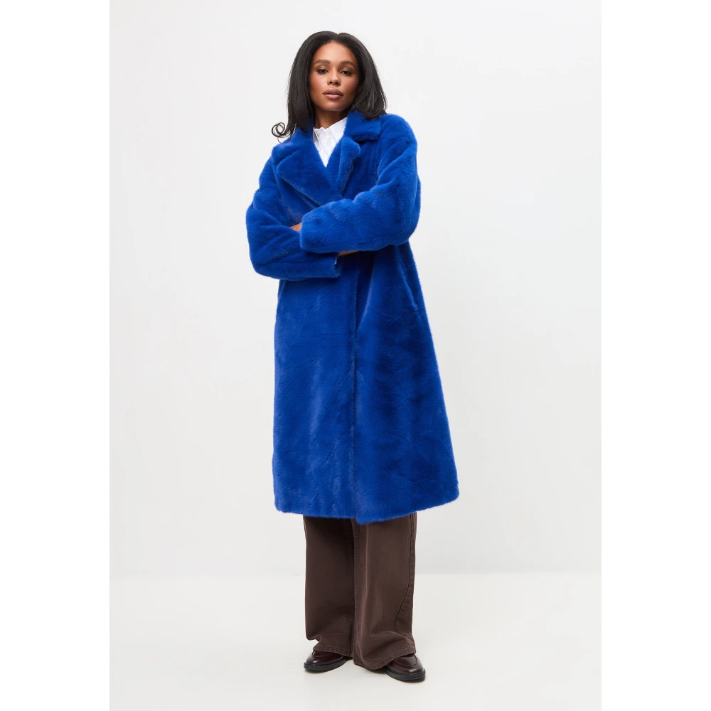 Cesare Gaspari Deluxe Lange Achterprint Jas Liefhebbers Blauw Blue Dames