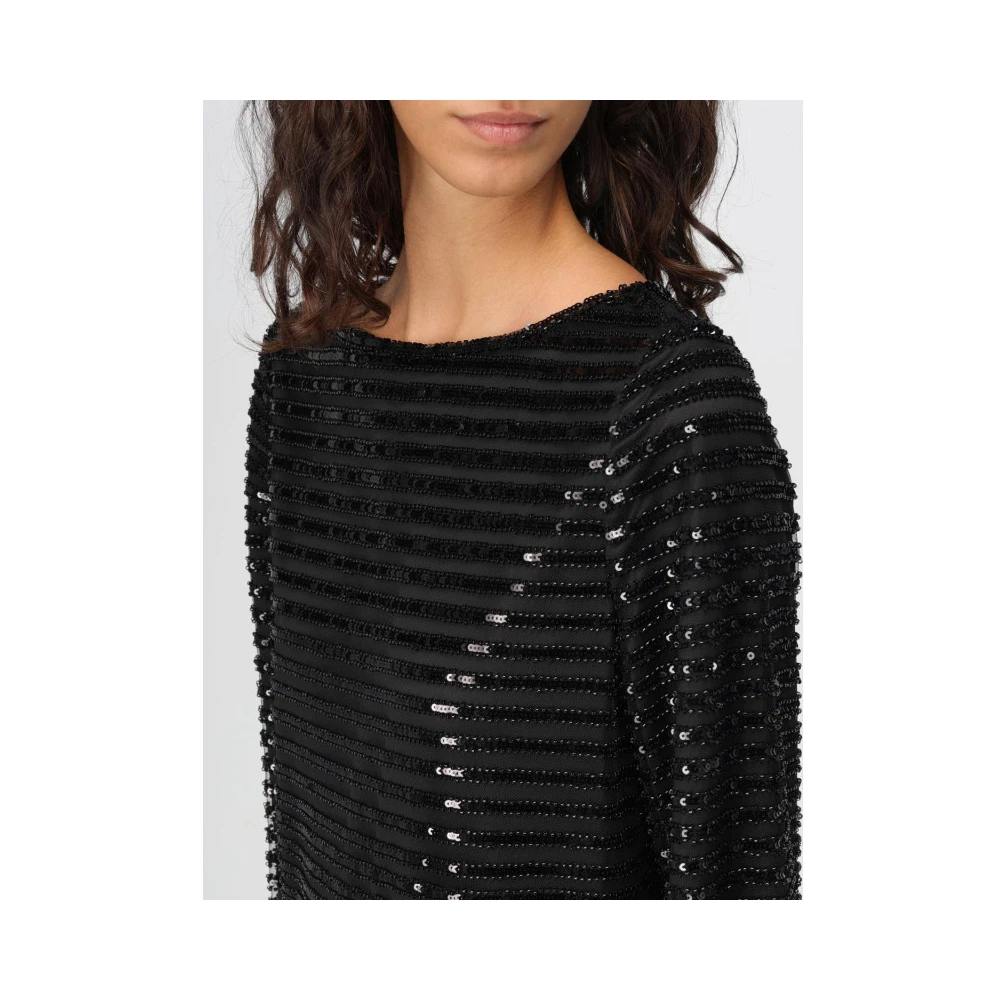 Emporio Armani Gestreepte pailletten tule tuniekjurk Moon Black Dames