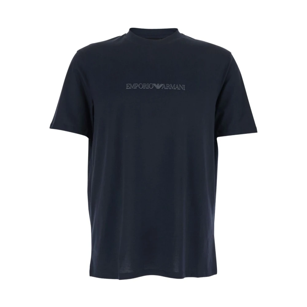 Emporio Armani Mannelijk Blauw Tops Heren, 2XL, Katoen, Pima-Jersey T-Shirt Met Logo-Opdruk