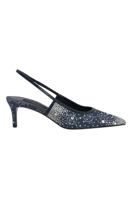Denim Mid Heels Slingbacks Monogram Strass