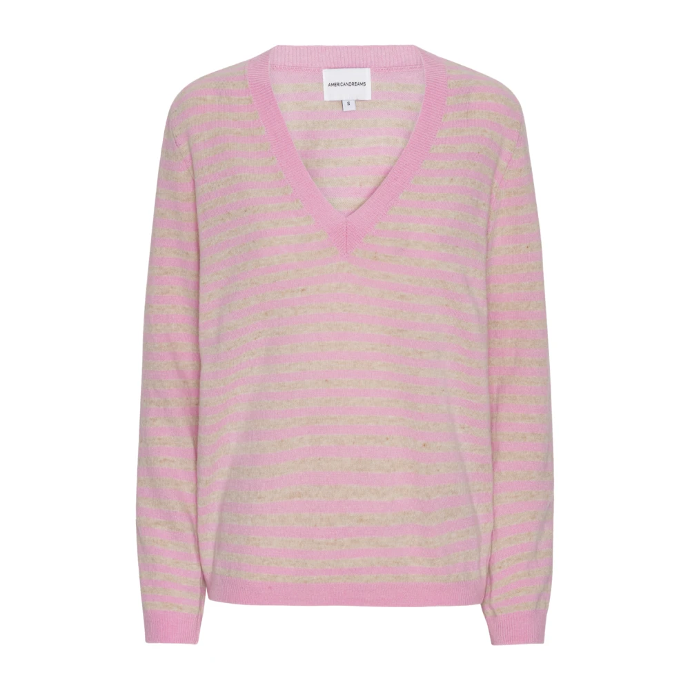 American Dreams Gestreepte V-hals kasjmier trui Pink Dames