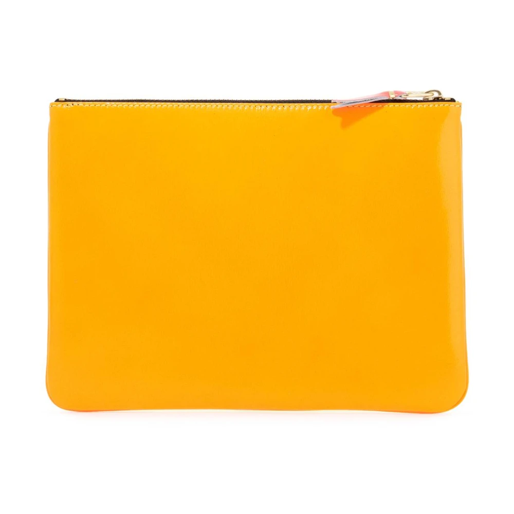 Comme des Garçons Fluo Leren Pouch met Gouden Rits Yellow Dames