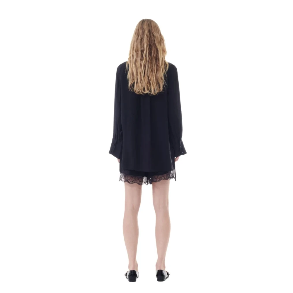 Ganni Zwarte Oversized Viscose Shirt Blouse Black Dames