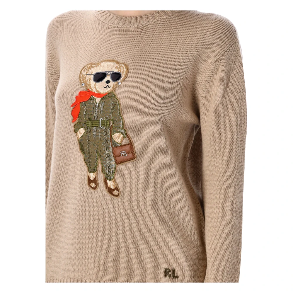 Ralph Lauren Aviator Polo Bear Cashmere Jumper Beige Dames