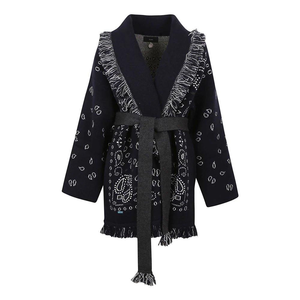 Alanui Jacquard Cardigan i Midnight Blue Blue, Dam