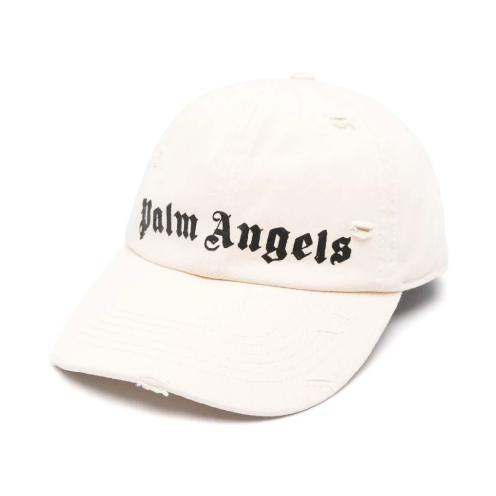 Palm Angels Versleten katoenen hoeden met logoprint White Heren