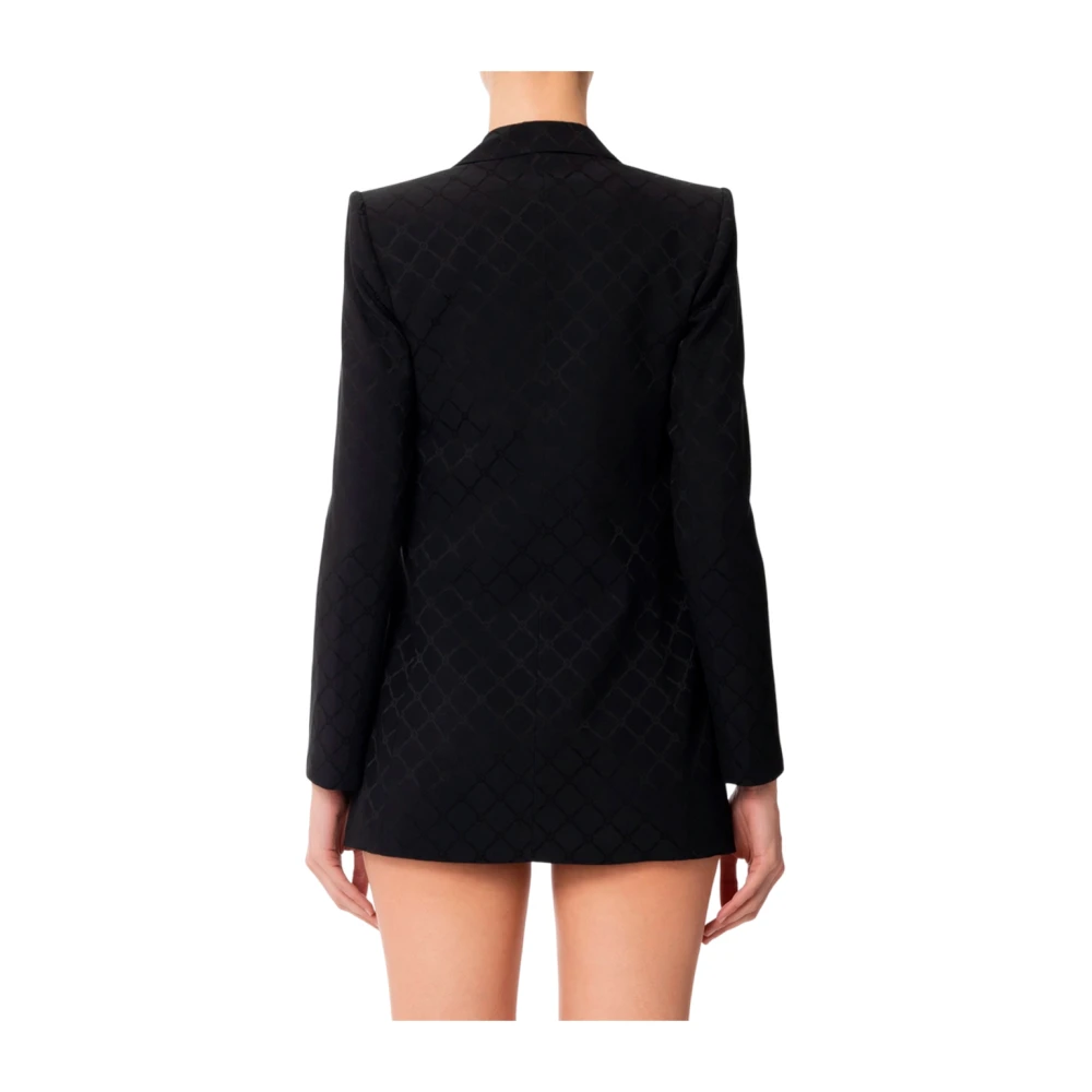 Elisabetta Franchi Gestructureerde satijnen blazer met jacquardmotief Black Dames