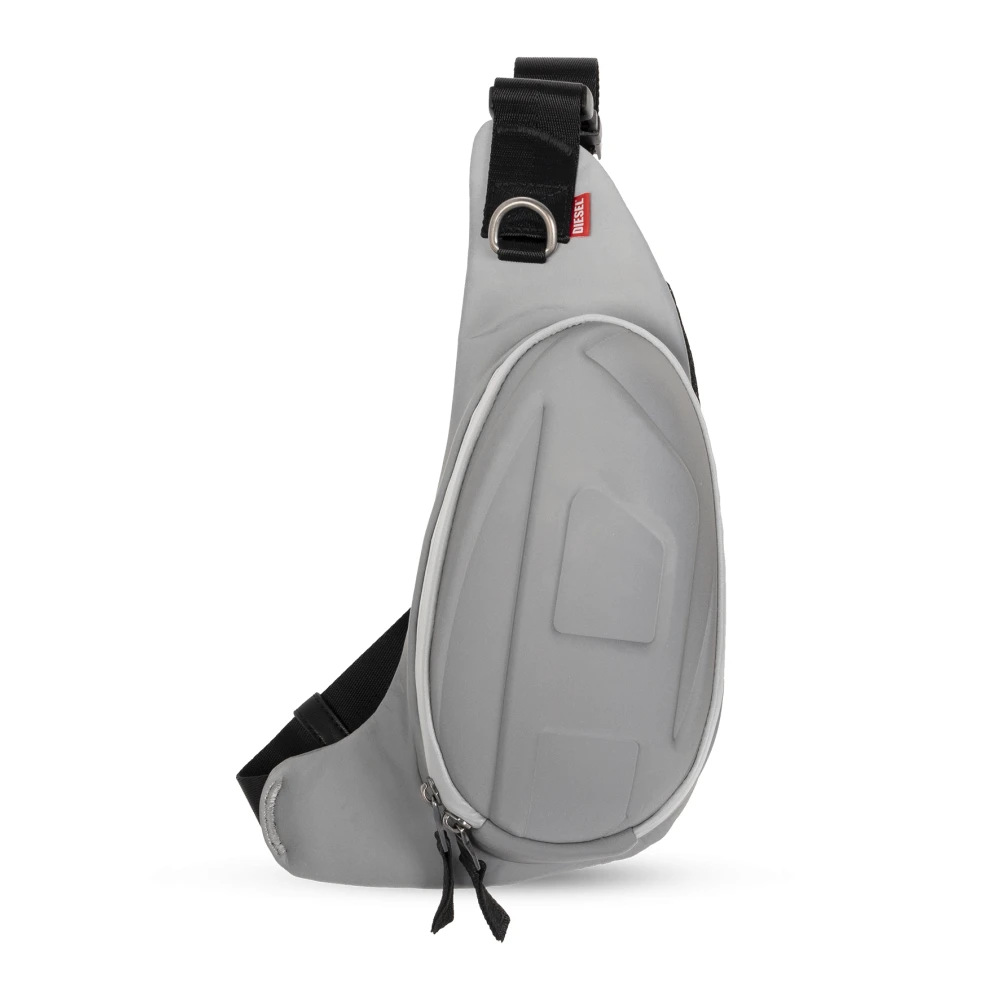 Diesel 1DR-Pod Crossbody Hard shell sling bag in reflective fabric Gray