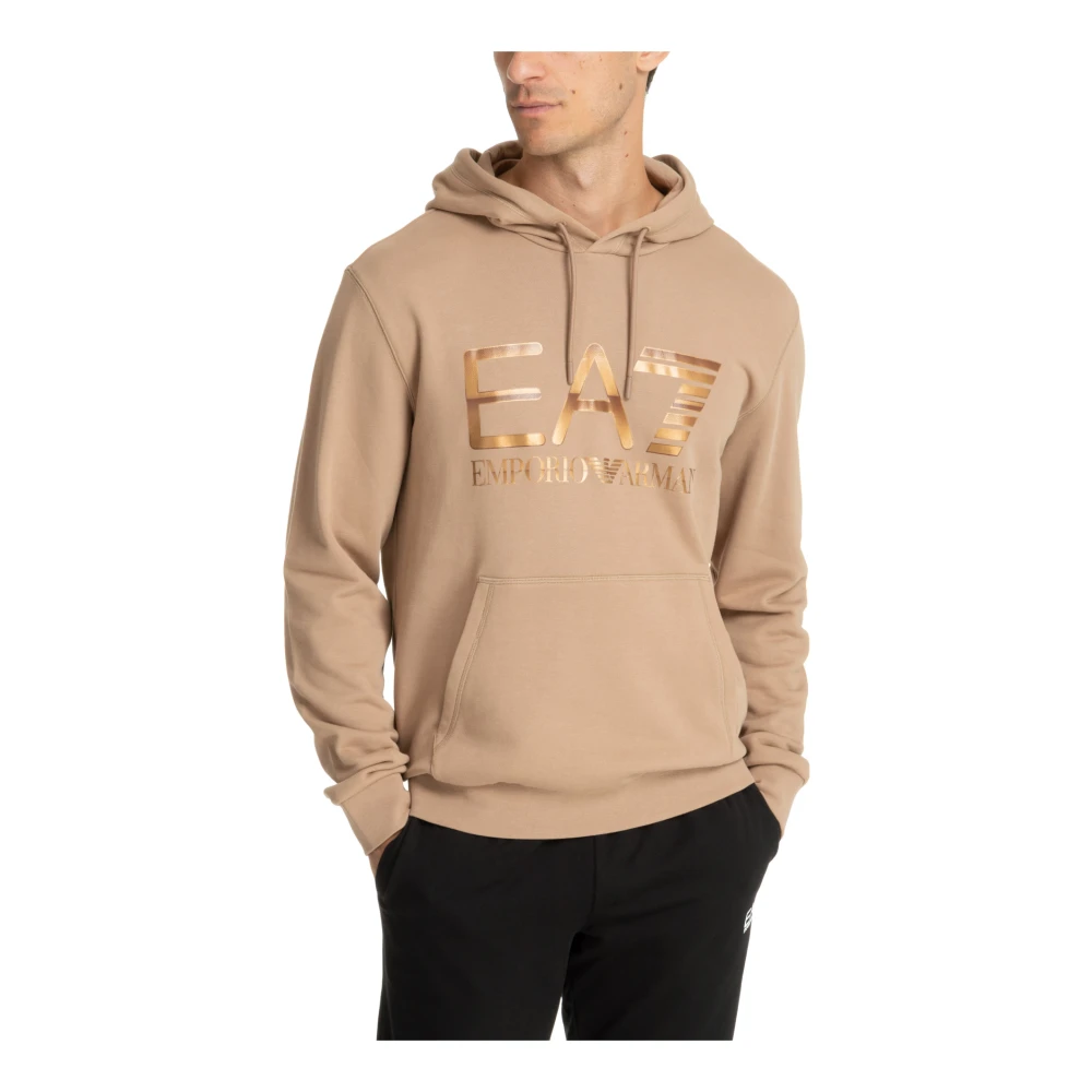 Emporio Armani EA7 Trekkoord Patroon Logo Zak Hoodie Beige Heren