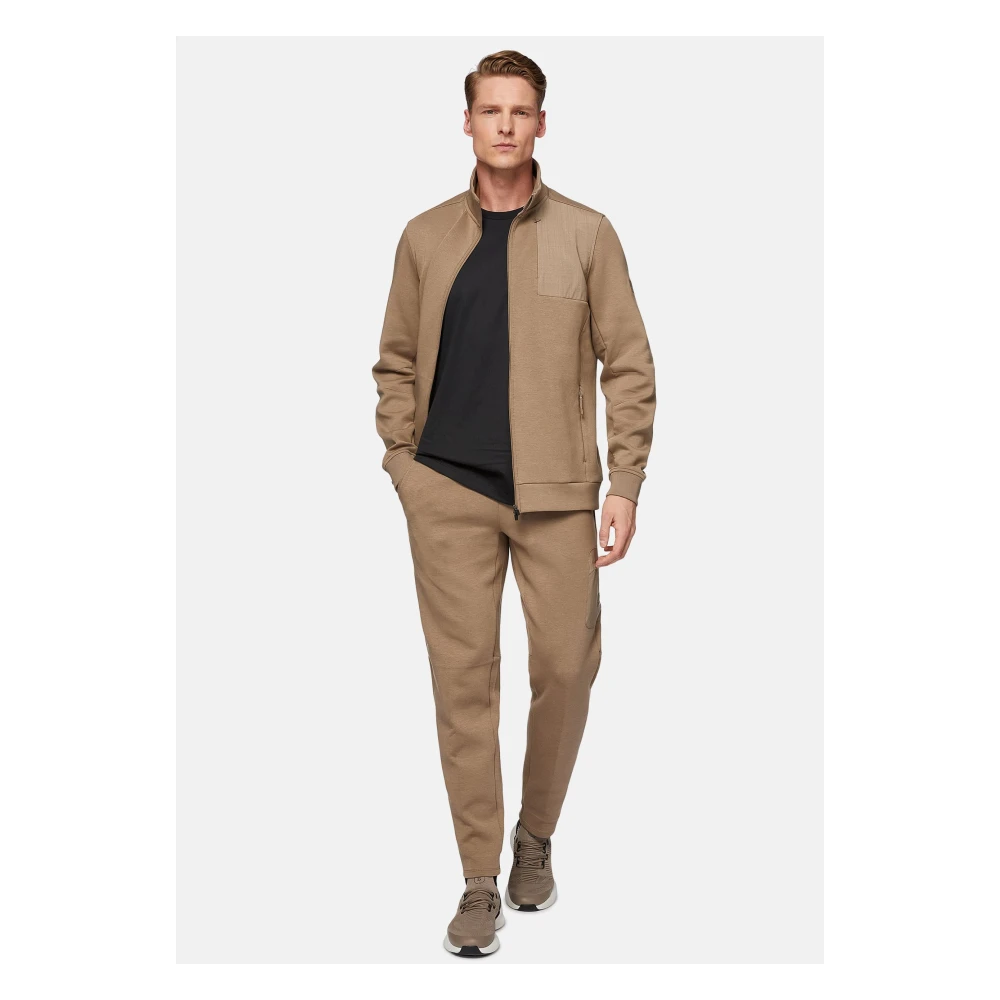 Boggi Milano Full-Zip Hoodie in Lichtgewicht Katoenen Scuba-Mix Beige Heren