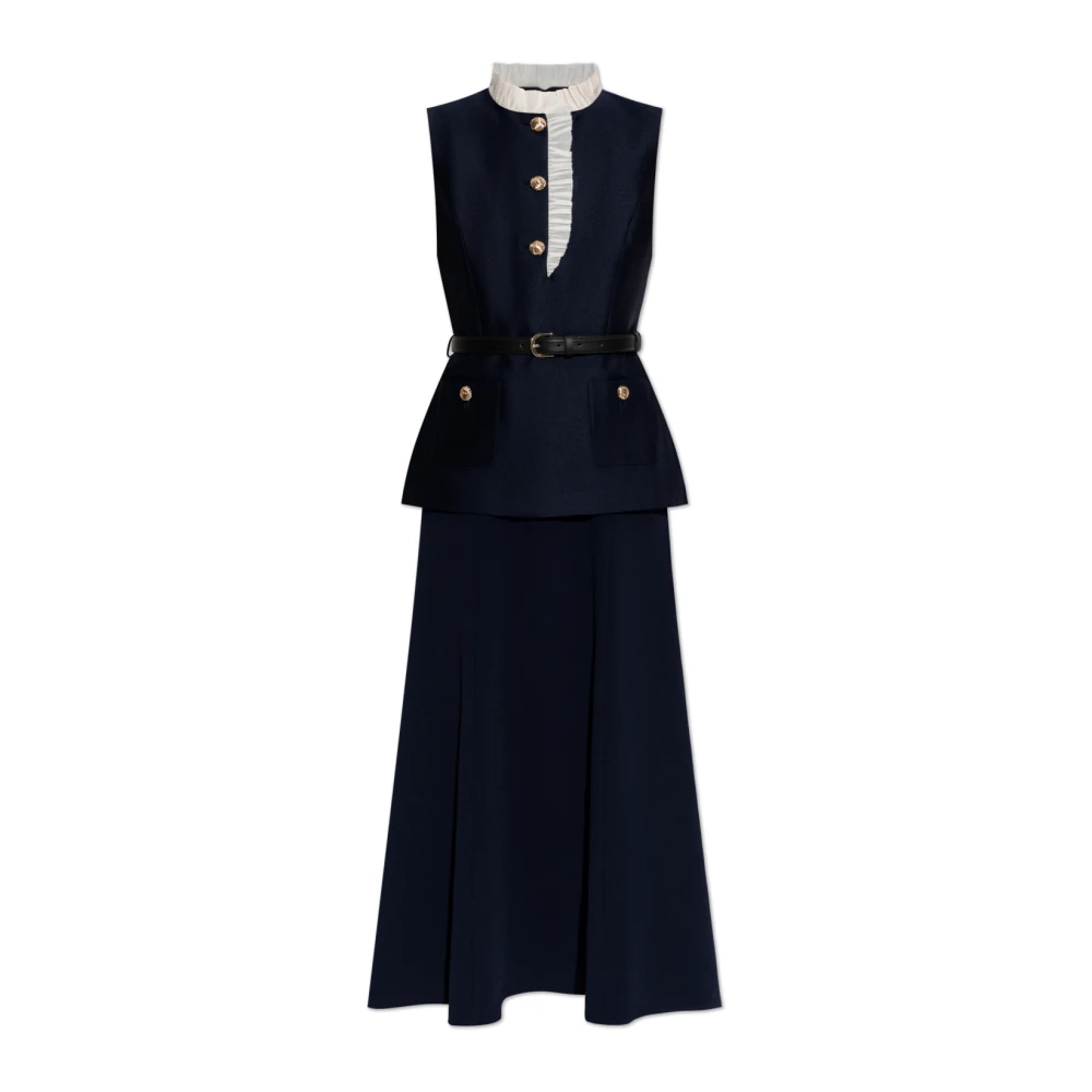 Self Portrait Women's Blue Midi Dresses, 2XS, Peplum Dress