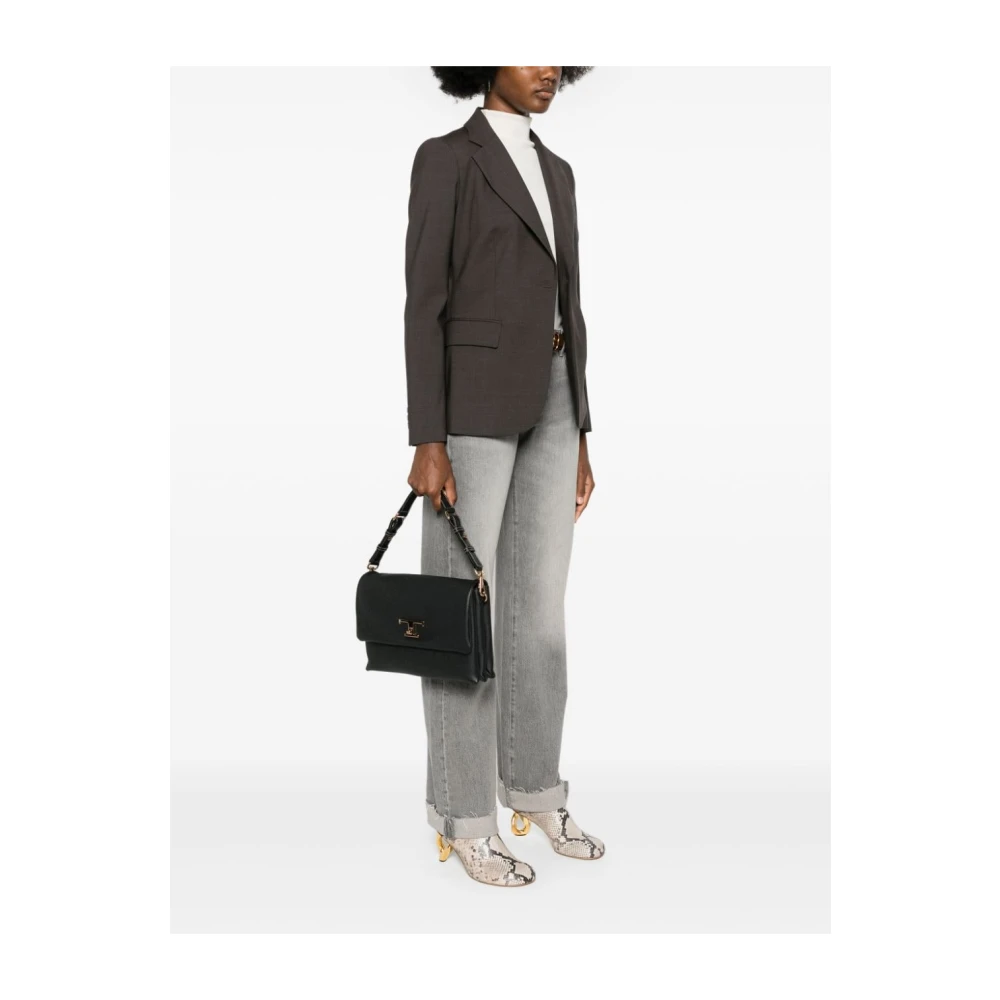 TOD'S Zwarte leren schoudertas met draaislot Black Dames