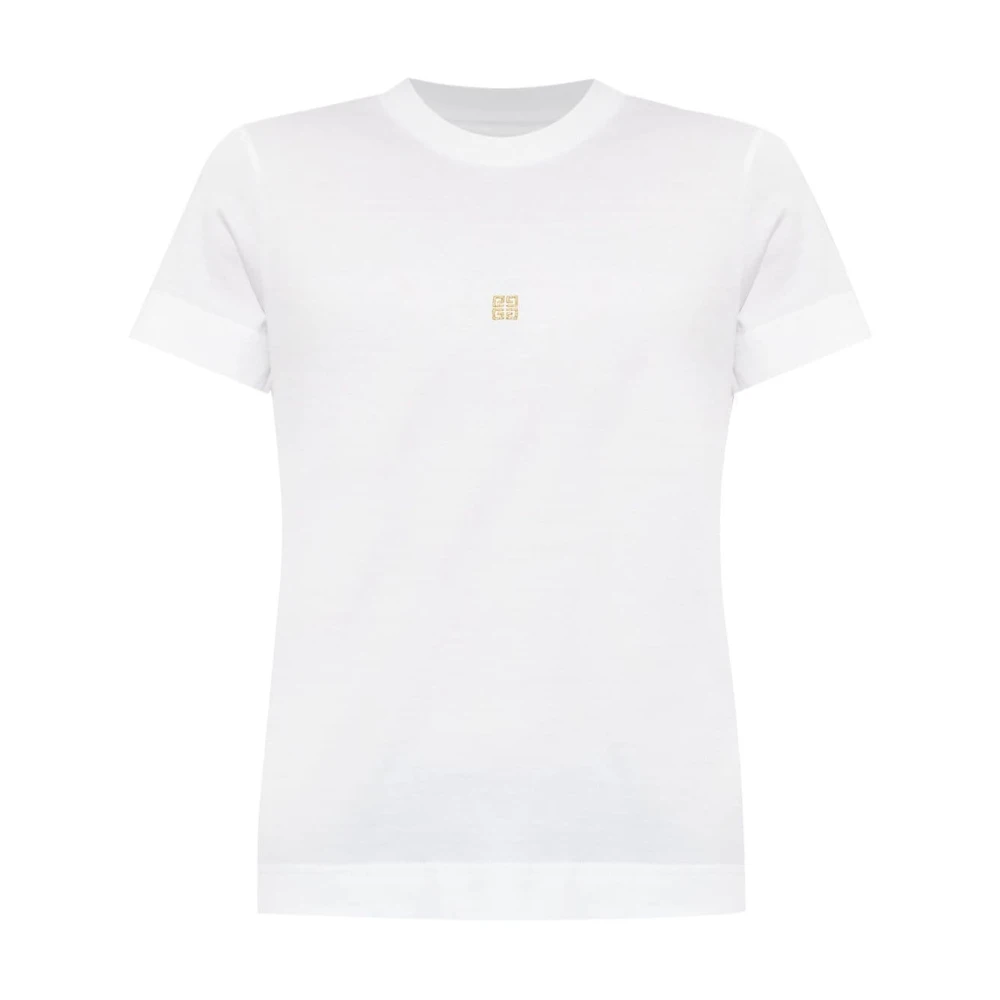 Givenchy Wit T-shirt met Gouden Geborduurd Logo White Dames