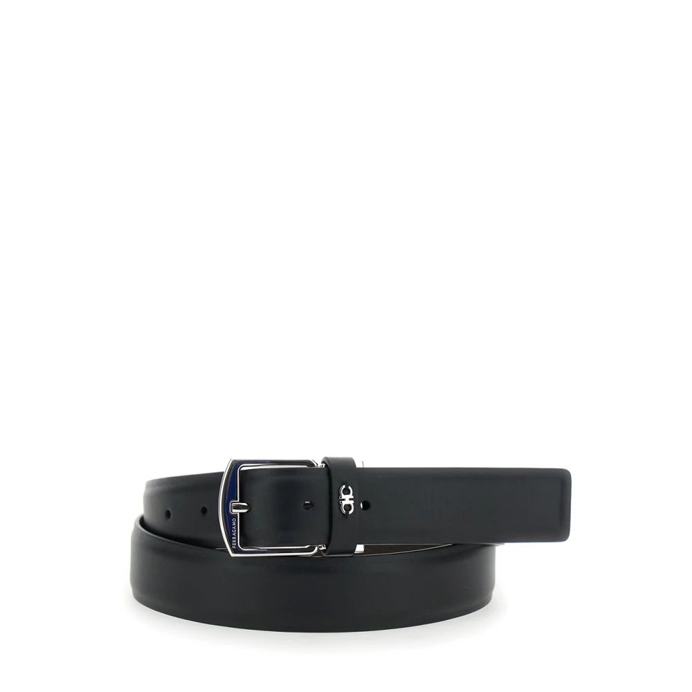 Salvatore Ferragamo Zwart Gancini Detail Leren Riem Black Heren