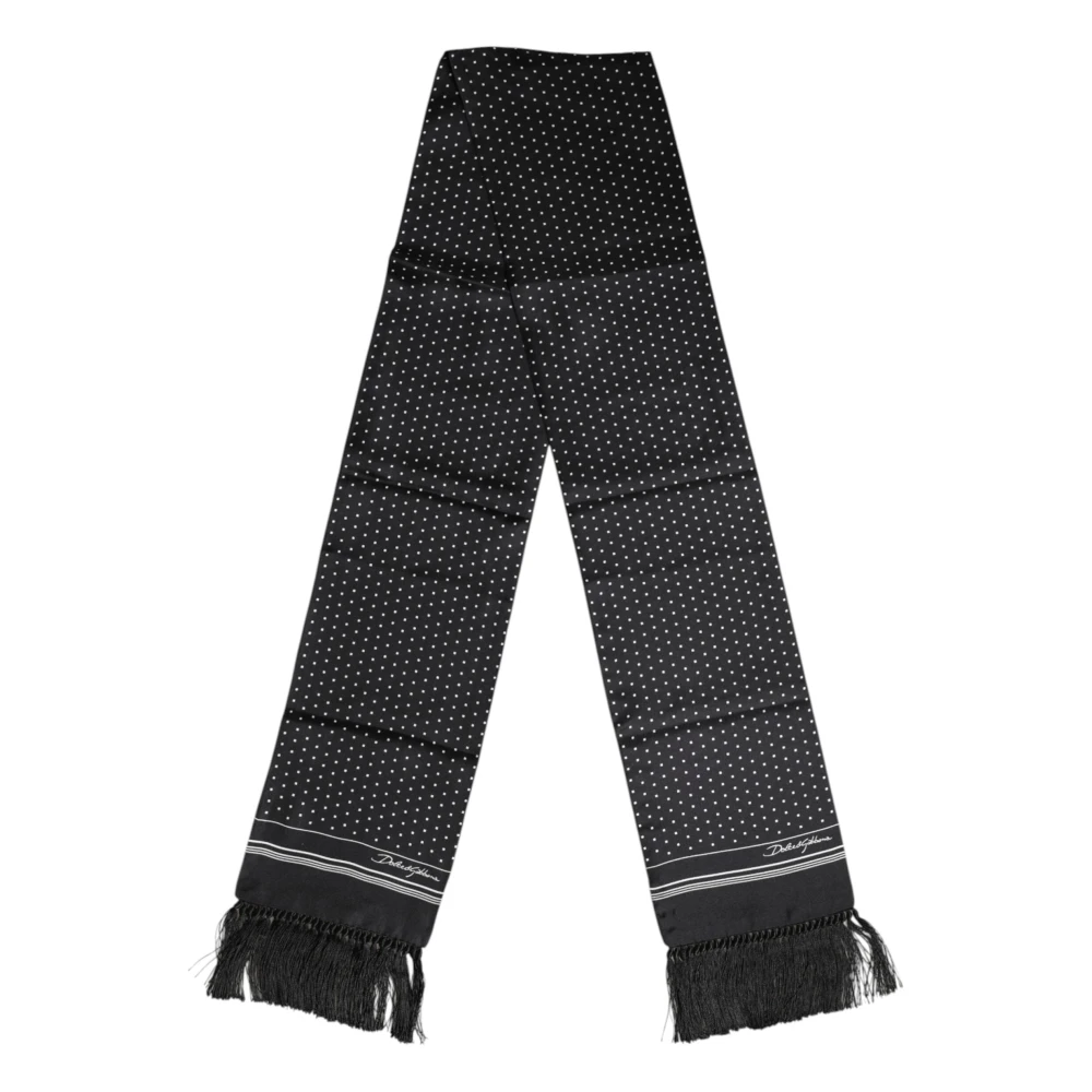 Dolce & Gabbana Donna Nero - Foulard Di Seta Con Frange A Pois - Accessories - One Size