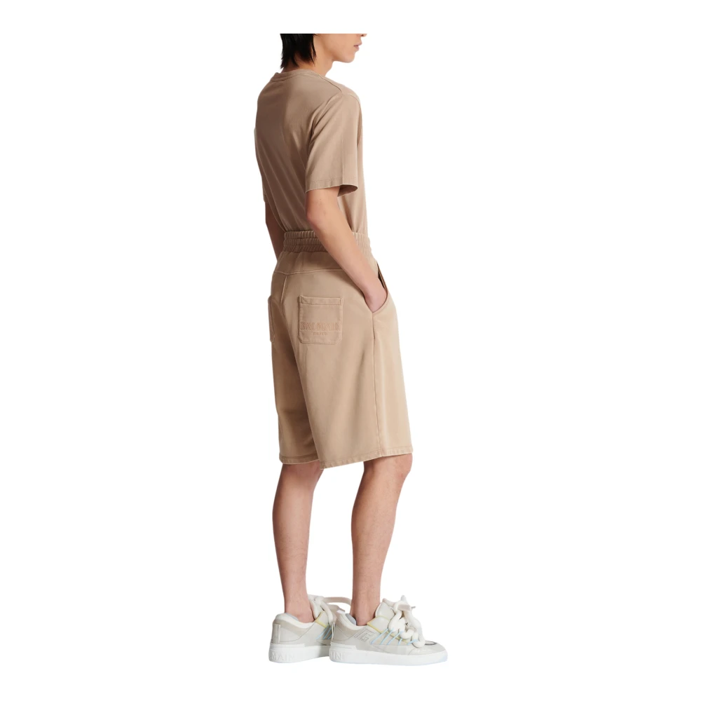 Balmain Katoenen Bermuda shorts met vintage borduurwerk Beige Heren
