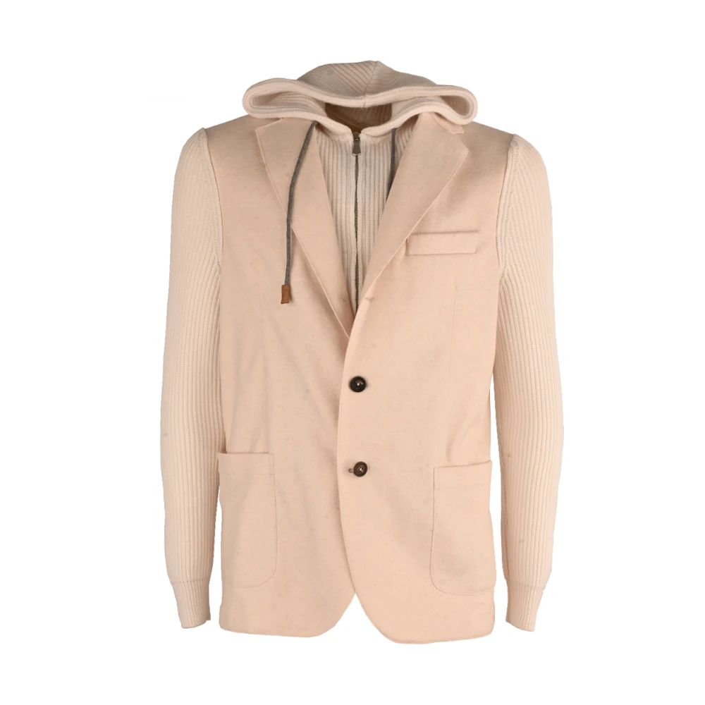 Eleventy Wollen Ribjasje met Capuchon Pink Heren