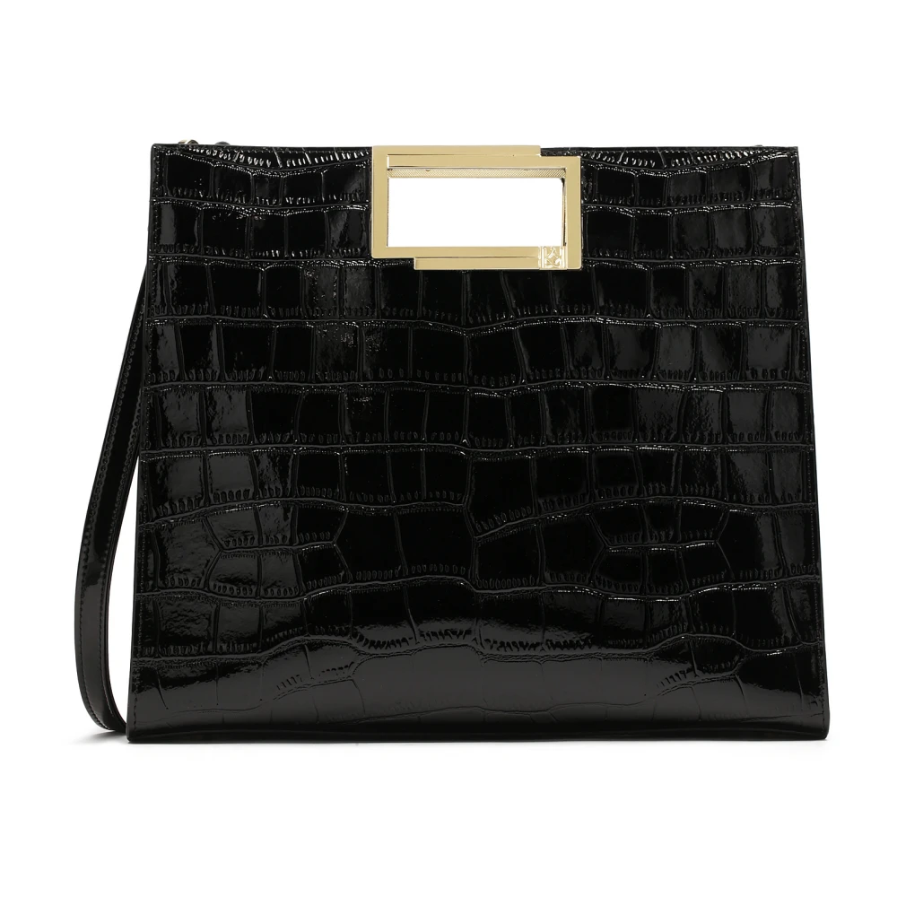 Kazar Exotische Zwarte Leren Handtas met Metalen Handvat Black Dames