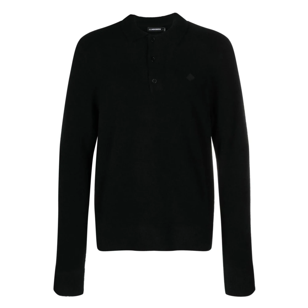 J.lindeberg Mannelijk Zwart Tops Heren, 2XL, Nylon, E Polo Met Lange Mouwen