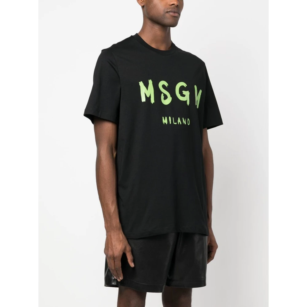 Msgm Logo Print Crew Neck T-shirt Black Heren