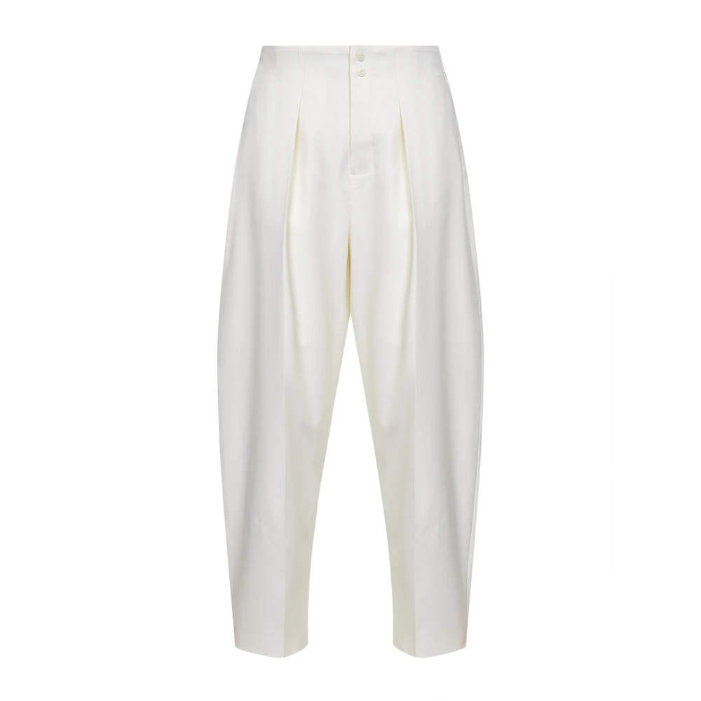 Jacquemus White Wide Trousers, Male, W44, Pleated Curve-Leg Trousers