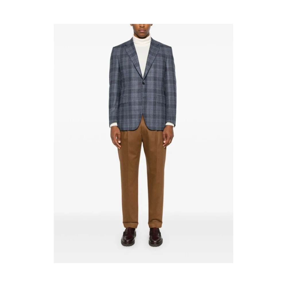 Canali Blauw geruit wol-zijde blend jas Blue Heren