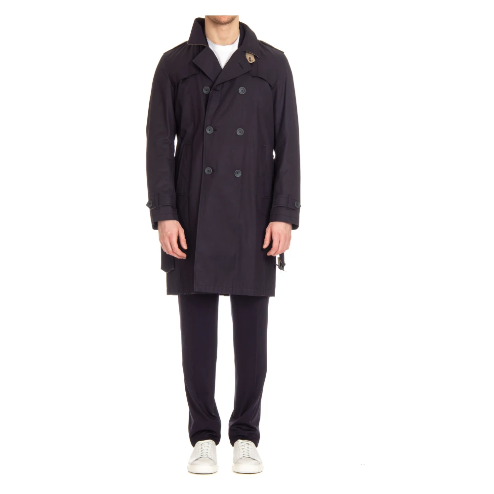 Herno Blauwe katoenen trenchcoat Blue Heren