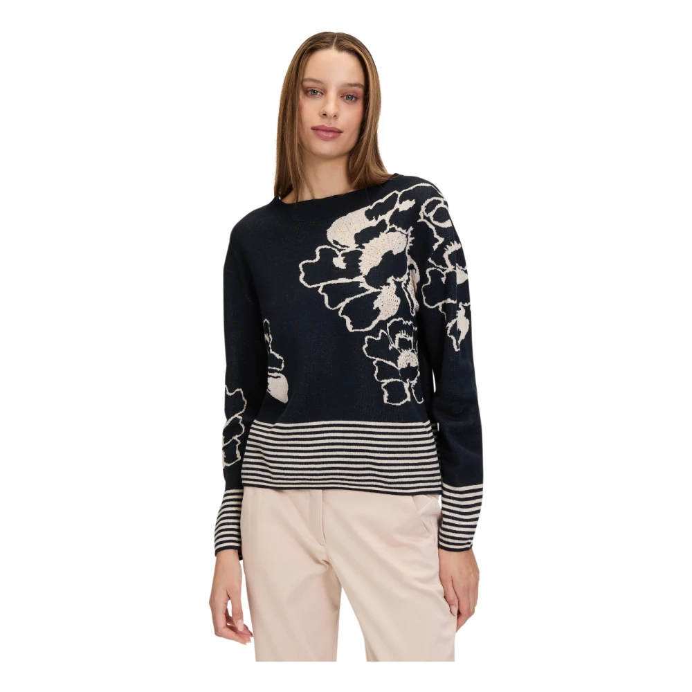 Betty Barclay Bloemen Jacquard Gebreide Trui Blue Dames