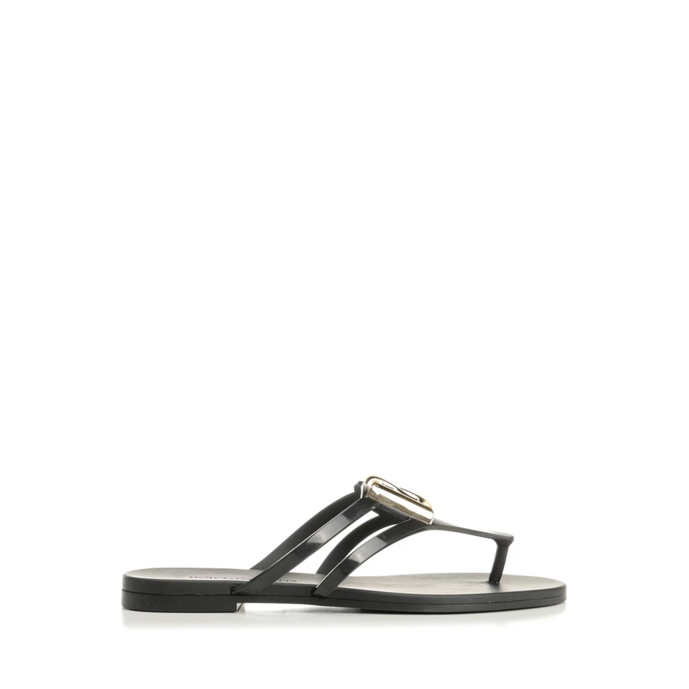 Dolce & Gabbana Black Flip Flops, Female, 2 Uk, Rubber Beachwear Slides With Logo