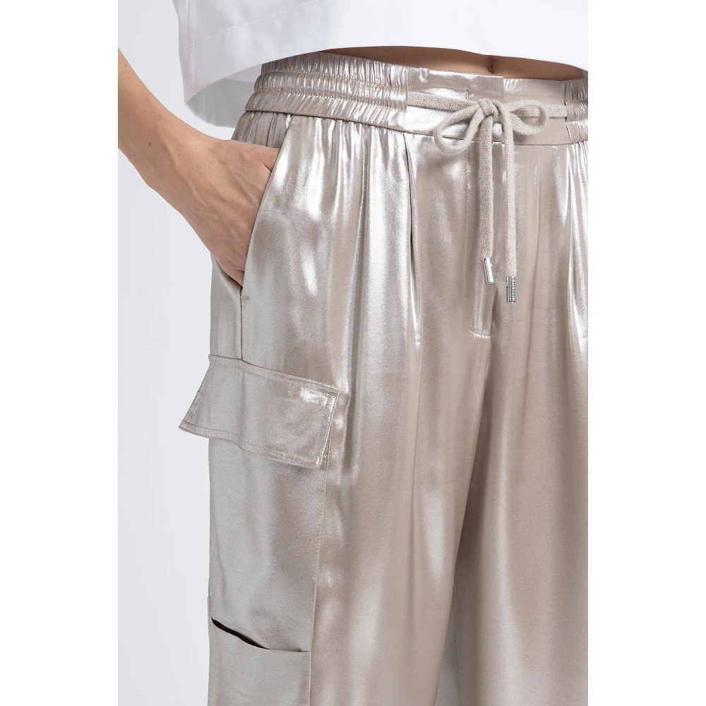 PESERICO Wijde broek in vloeiende zilver gelamineerde viscose keperstof Brown Dames