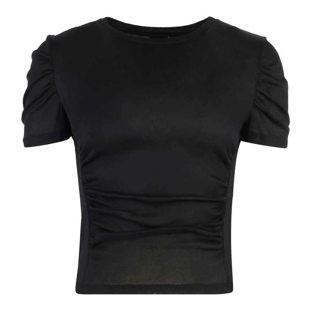 Pinko Geribbeld gebreid katoenen T-shirt Black Dames