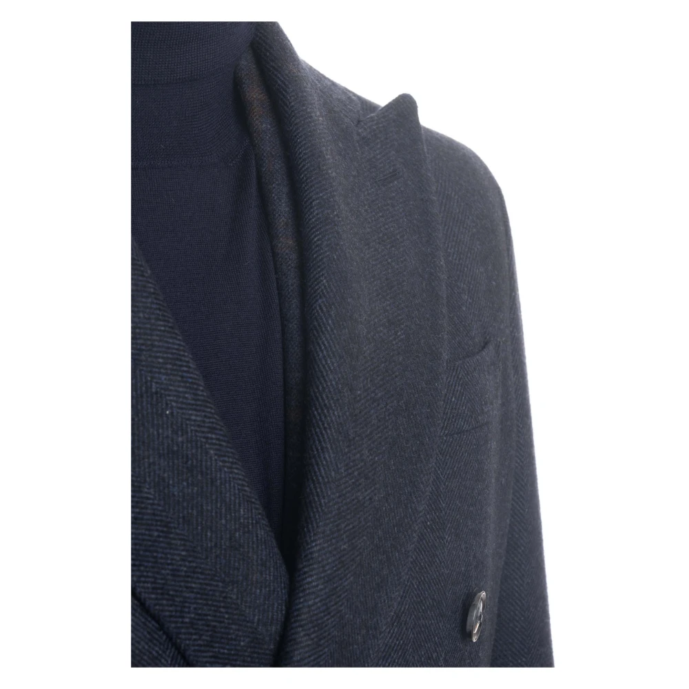 Barba Blauwe dubbelrijige wollen jas visgraat Blue Heren