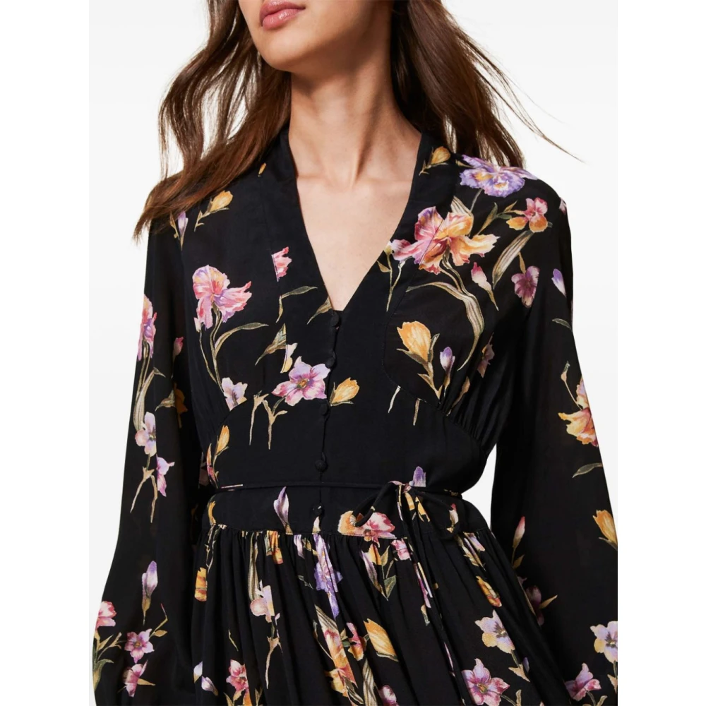 Twinset Zwarte V-hals Wijd Uitlopende Rok Jurk Black Dames