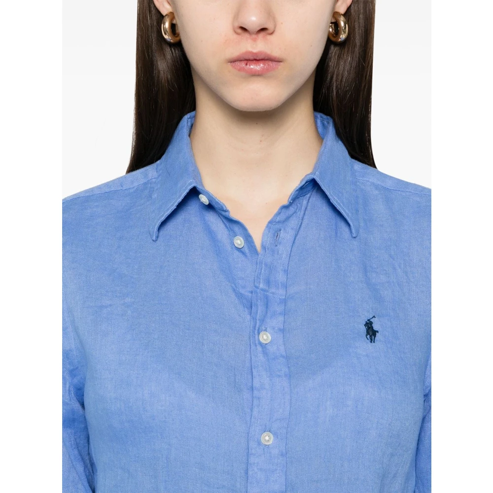 Polo Ralph Lauren Heldere Blauwe Linnen Overhemd Classic-Fit Blue Dames