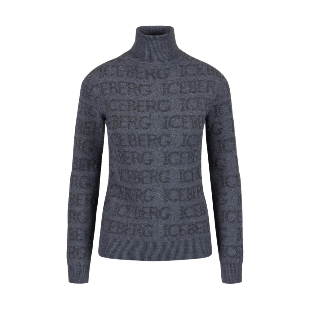 Iceberg Logo Jacquard Mock-neck Sweater Gray Dames