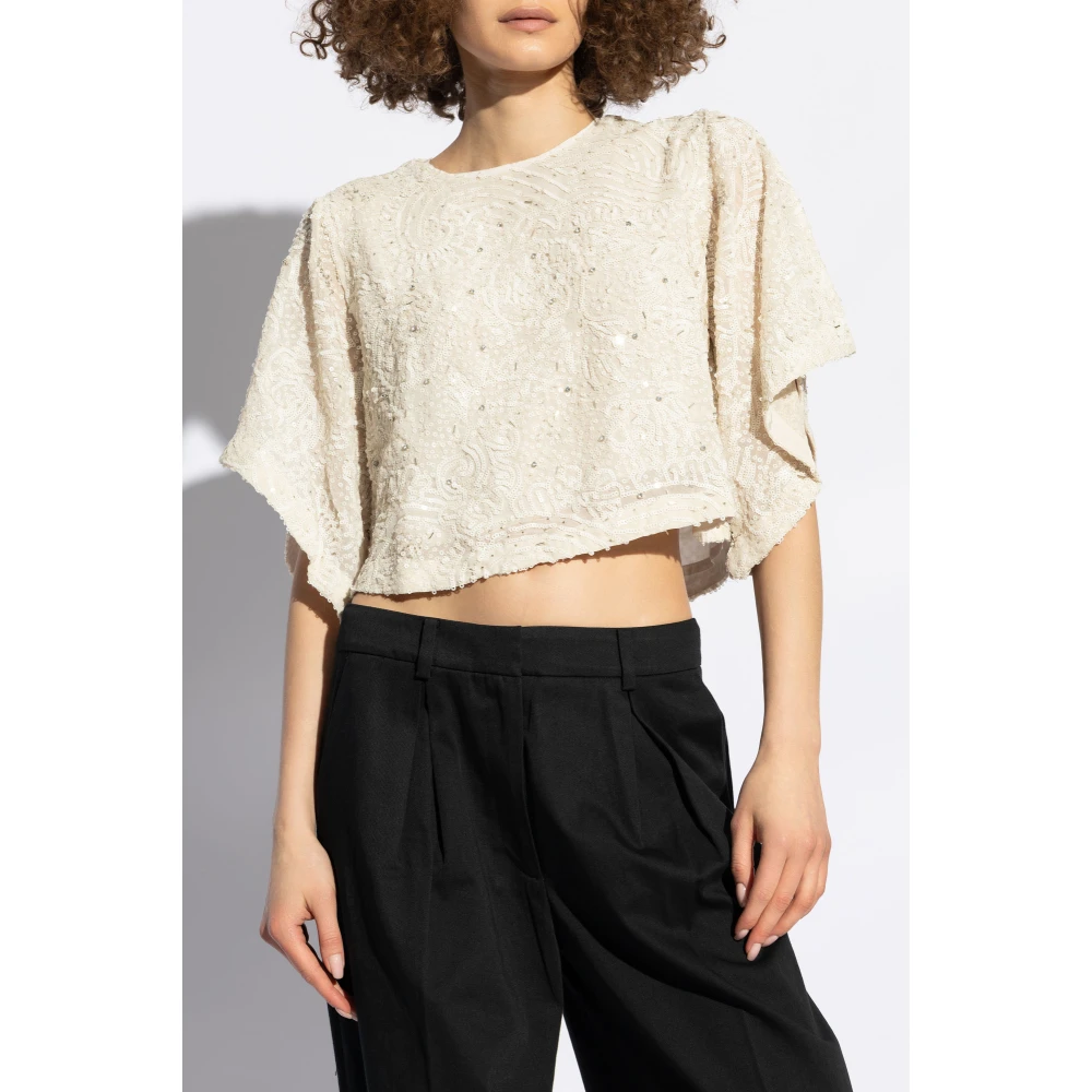 AllSaints Top Ivy Emb Beige Dames