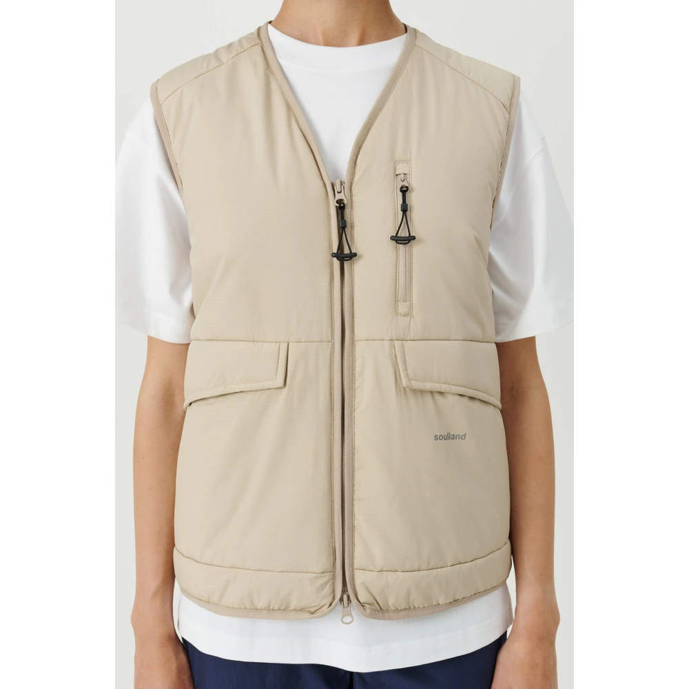 Soulland Utility Vest in Polyester Ripstop Stof Beige Heren