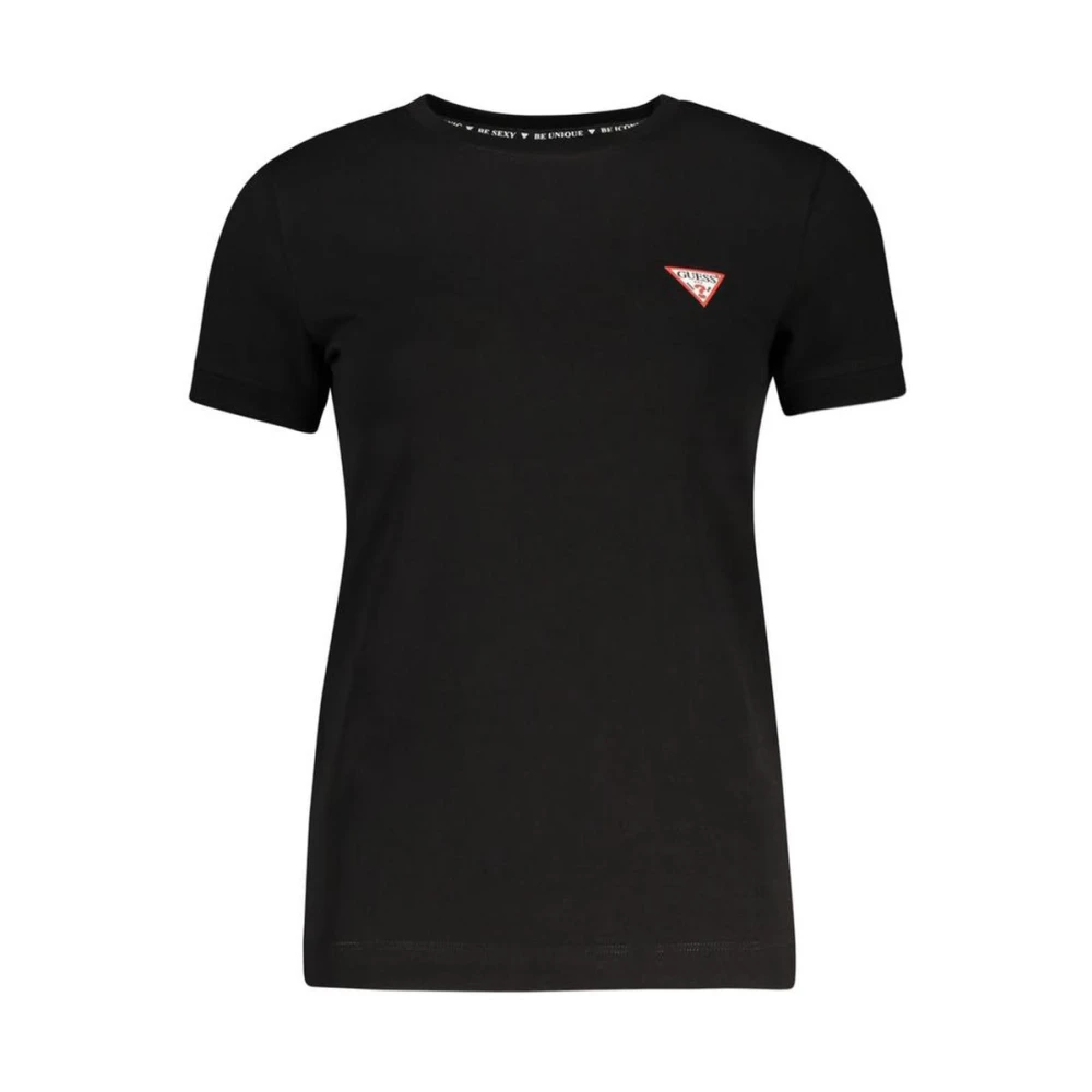 Guess , T-Shirts, Female, Black, 2XL, Black Cotton Crew Neck Tee