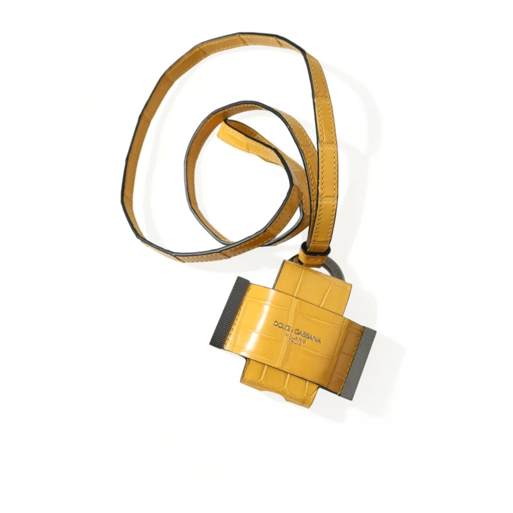 Dolce & Gabbana Unisex Yellow Crocodile Leather Logo Print Lanyard Keychain